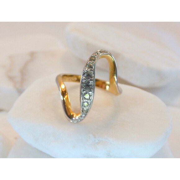 Vintage Cocktail Ring 18KT GE Simulated Diamonds Size 4.75 Modernist - Picture 1 of 5
